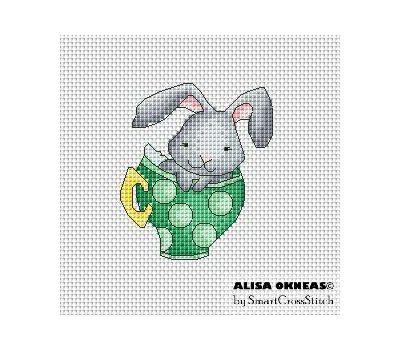Bunny in tea cup cross stitch