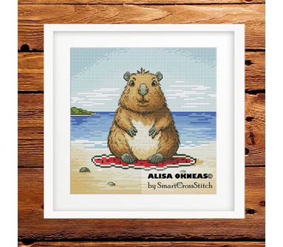 Capybara On the beach cross stitch