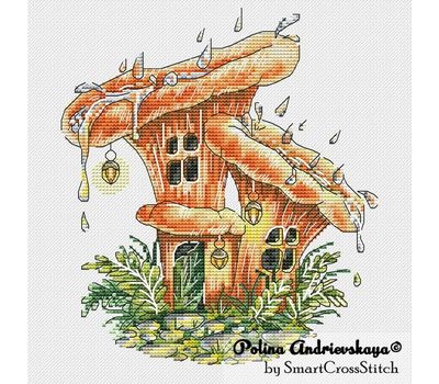 Chanterelle Mushroom House cross stitch