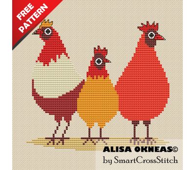 Funny Chickens free cross stitch pattern