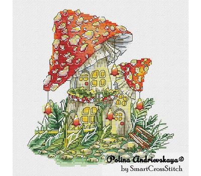 Fly Agaric Mushroom House cross stitch