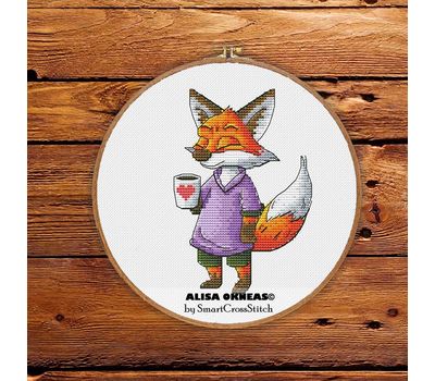 Fox with Coffee Cup cross stitch