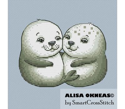 Harbor seals couple cross stitch