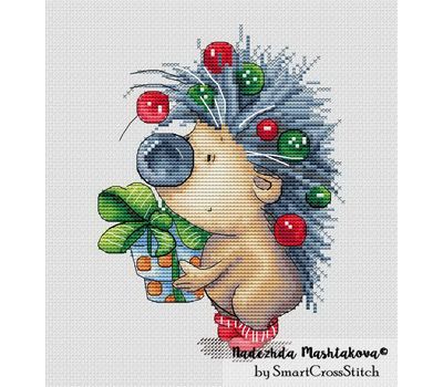 Hedgehog with a gift cross stitch