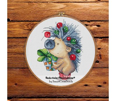 Hedgehog with a gift cross stitch pattern
