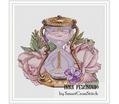 Hourglass and Roses cross stitch pattern