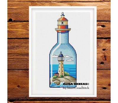 Lighthouse in the bottle cross stitch pattern
