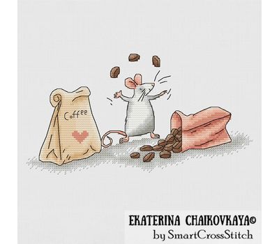 Mouse and Сoffee cross stitch pattern