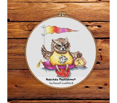 Owl with flag cross stitch pattern