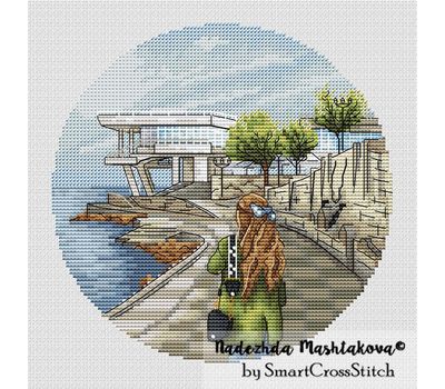 Sevastopol embankment - Travel girl cross stitch