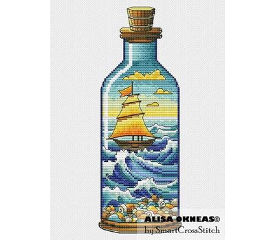 Ship in the bottle cross stitch
