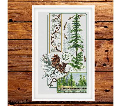 Spruce forest sampler cross stitch pattern