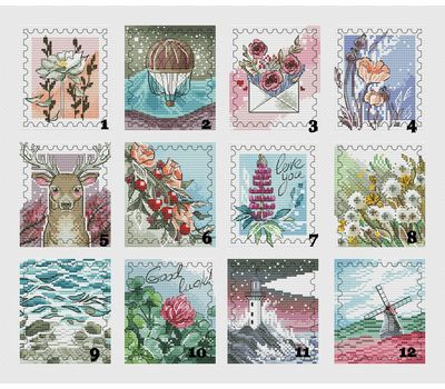 Stamps - Set of 12 cross stitch