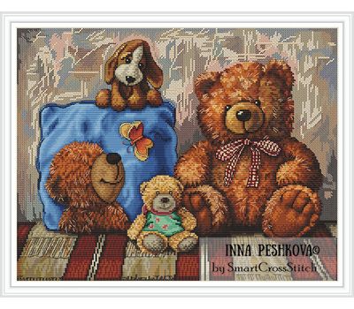 Teddy Bears and dog cross stitch