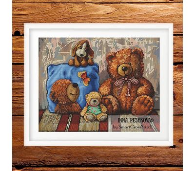 Teddy Bears and dog cross stitch pattern