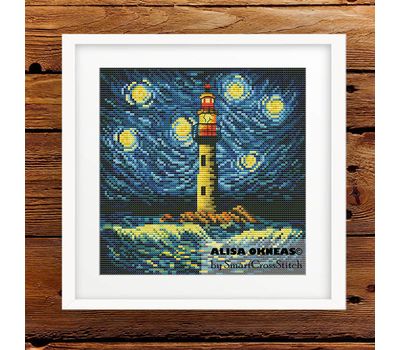 Night Lighthouse  - Van Gogh style cross stitch pattern