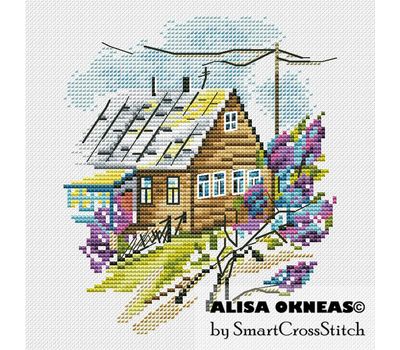 Village House and Lilac cross stitch