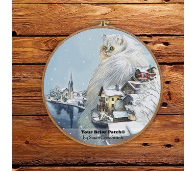 Wzór haftu krzyżykowego Zimowy Biały Kot