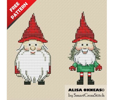 Two Xmas Gnomes free cross stitch pattern