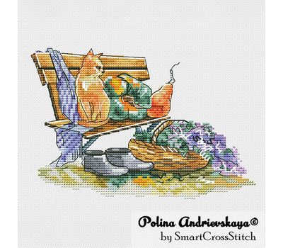 Autumn Cat and Pumpkin cross stitch pattern