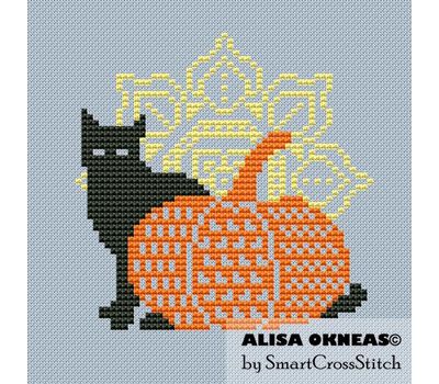 Black Cat & Pumpkin cross stitch pattern