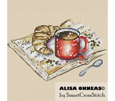 Coffee and Croissant cross stitch pattern