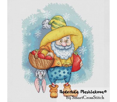 Elf with vegetables cross stitch pattern