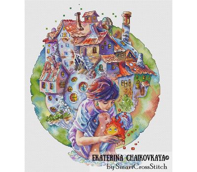 Girl and Fairy Castle cross stitch chart