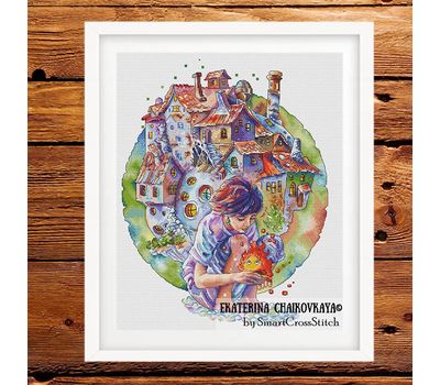 Girl and Fairy Castle cross stitch pattern