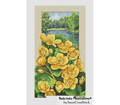 Globeflower cross stitch