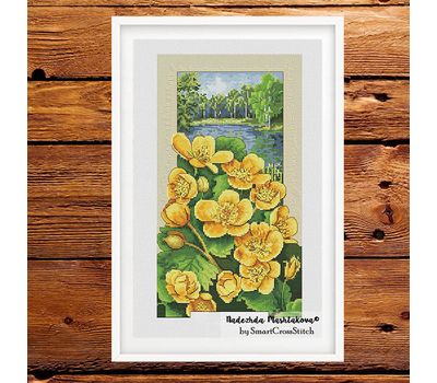 Globeflower cross stitch pattern