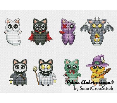 Halloween Cats - set of 8 cross stitch patterns