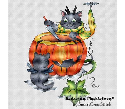 Cats and Pumpkin cross stitch pattern