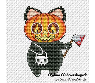 Pumpkin Head Cat cross stitch pattern