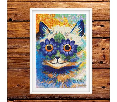 Blue Flower Cat by Louis Wain cross stitch pattern