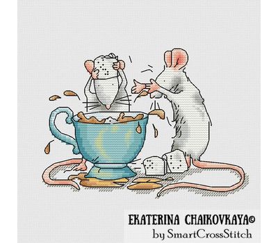 Mice and coffee cup cross stitch chart