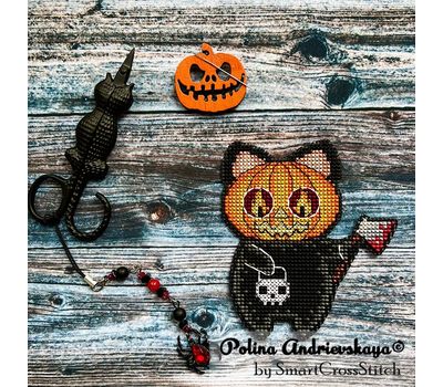 Pumpkin Head Cat cross stitch pattern