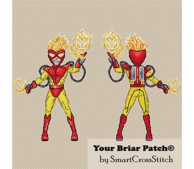 Pyro from X-Men cross stitch