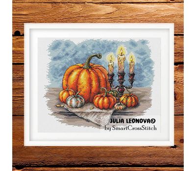 pumpkins and candles cross stitch