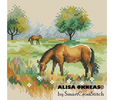 Rural landscape with Horse cross stitch pattern