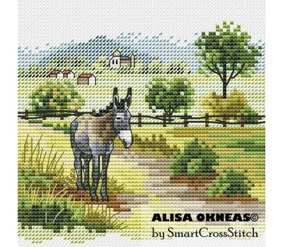 Rural landscape with Donkey cross stitch pattern