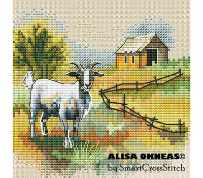 Rural landscape with Goat cross stitch pattern