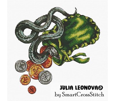 Snake and money purse cross stitch pattern