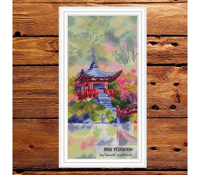 Sunrise Pagoda cross stitch pattern