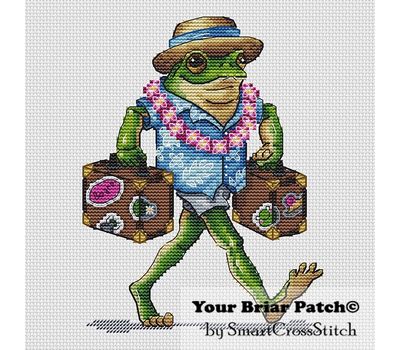 Funny Vacation Frog cross stitch pattern