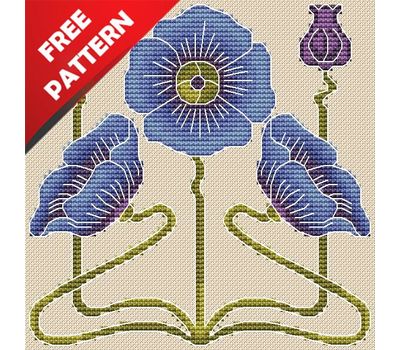 Blue Poppies Free cross stitch pattern
