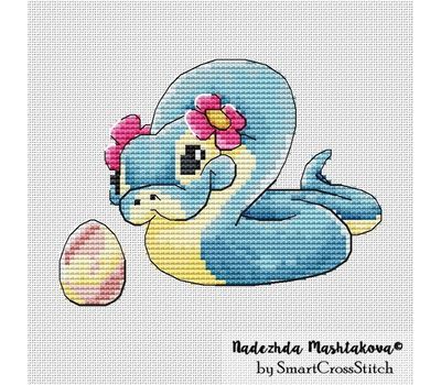 Blue Snake and egg cross stitch
