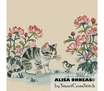 Cat and Peonies cross stitch