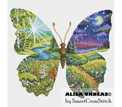 Day-Night butterfly cross stitch