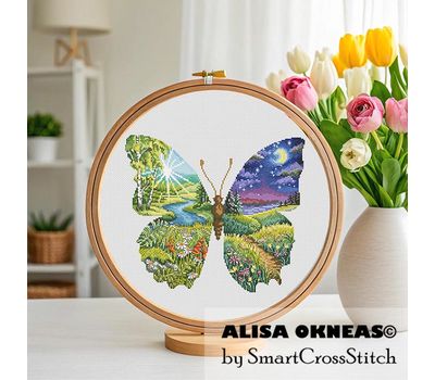 Day-Night butterfly cross stitch pattern